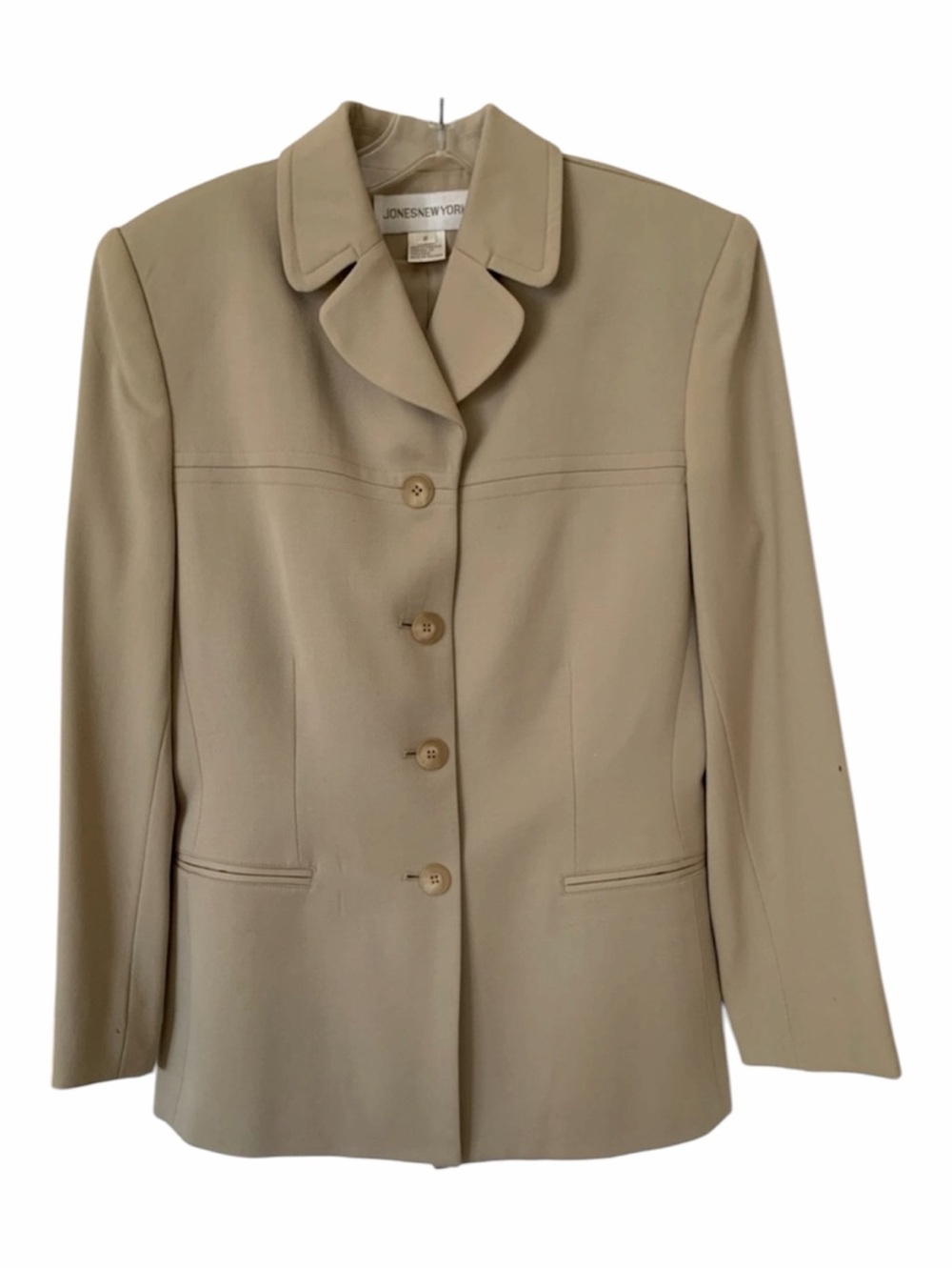 NWT Vintage Jones New York Blazer Women's Size 6 Tan Jacket Wool Lined Suit